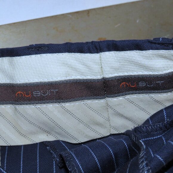 My.Suit Navy Striped Custom Ticket Pocket Extra Pants Two Button Suit 42L - Picture 16 of 16